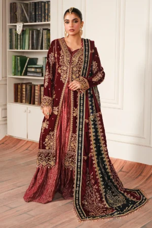 Sitara | Sheen By Raeesa Premium | Maroon Velvet dress